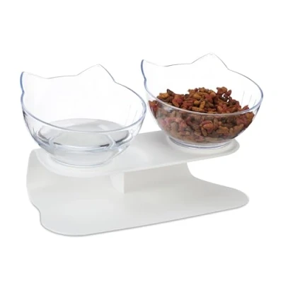 Afbeelding van Relaxdays verhoogde voerbak kat dubbele eetbak 500 ml drinkbak antislip standaard
