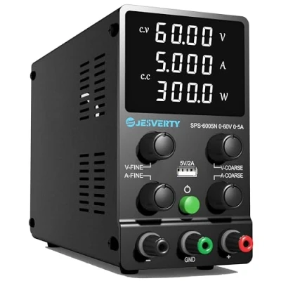 Afbeelding van Variabele DC voeding, 60 V, 5 A, regelbaar, met instelbare schakeling, bank, lineaire voeding 4 cijfers led display, hoge precisie, USB poort V/2 grote en nauwkeurige instellingen