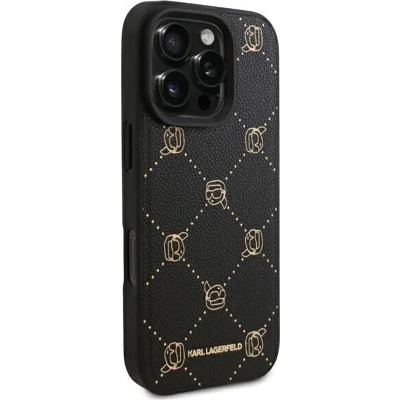 Afbeelding van Karl Lagerfeld Backcase hoesje geschikt voor iPhone 16 Pro Max Effen Zwart Kunstleer