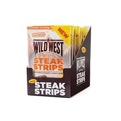 Afbeelding van Wild West 16 x 25 g steakstrips met honing, rundvlees, Jerky gedroogd vlees hoog eiwit, eiwitsnack
