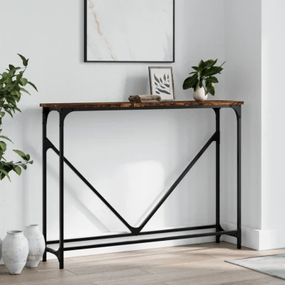 Afbeelding van Wandtafel 102x22,5x75 cm bewerkt hout gerookt eikenkleurig