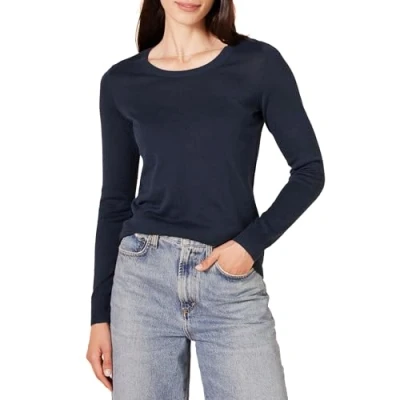 Image de Amazon Essentials Chandail léger à manches longues et encolure ras du cou pour femme (disponible en grande taille), bleu marine,