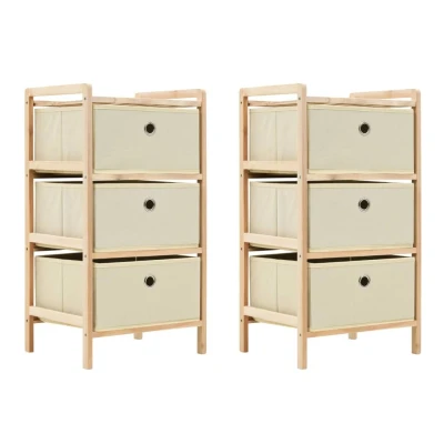 Afbeelding van Opbergrekken met 3 stoffen manden 2 st cederhout beige