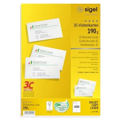 Afbeelding van visitekaartjes Sigel 3C 190g wit 400 stuks