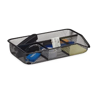 Afbeelding van Relaxdays bureau organizer 4 vakken metaal gaas lade vlak design modern zwart