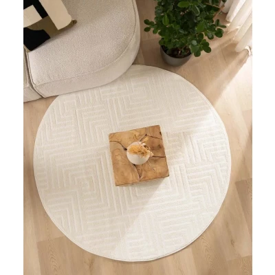 Afbeelding van Rond Vloerkleed Scandinavisch Contour Gem Crème 100 Cm