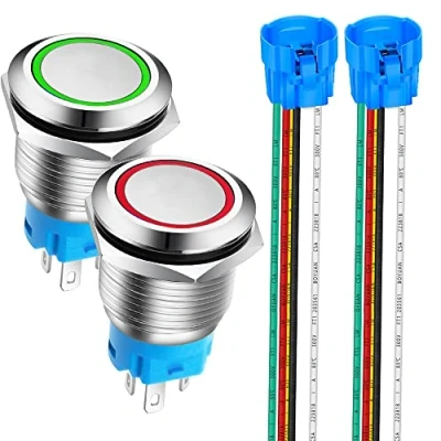 Afbeelding van Gebildet 2 stuks 19 mm roestvrijstalen drukknop 12V 24V 5A LED 1NO1NC SPDT ON Off waterdicht met stopcontact (rode + groene led)
