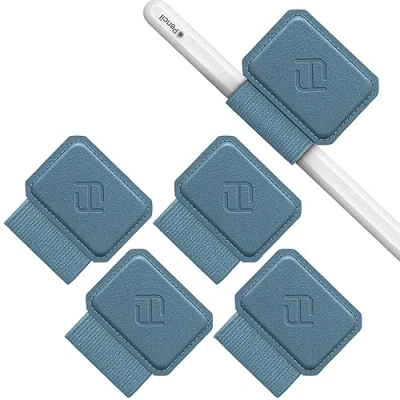 Afbeelding van FINTIE Penhouder compatibel met Apple Pencil Pro/Pencil (USB C)/Pencil (2e/1e generatie) [4 stuks] Pen Loop plakband bevestigd aan hoesjes, notitieboekjes, penlus, mistblauw