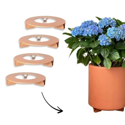 Afbeelding van terraced® Set van 4 onderzetters voor bloempot, kleur: terracotta, rond, diameter 27 cm, onderzetter gerecycled materiaal, Made in Germany