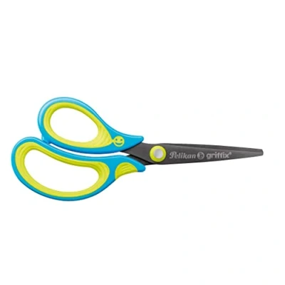 Image de Pelikan Griffix 820592 Ciseaux d&#039;écolier pointus pour gaucher Bleu fluo