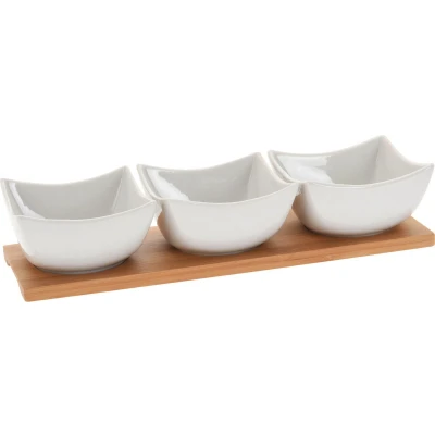 Afbeelding van Excellent Houseware Serveerplank/borrelplank hapjes/saus/tapas porselein incl. 3x schaaltjes