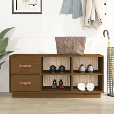 Afbeelding van Schoenenbank 100x34x45 cm massief grenenhout honingbruin