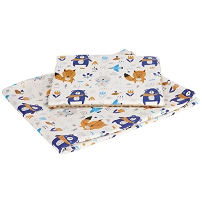 Image de Couverture bébé avec Oreiller 100% Coton Minky pour Enfants Bilatéral 75x100 + 35x30cm Ensemble Multifonctionnel Un lit Medi Partners (Animaux Boho Beige Minky)