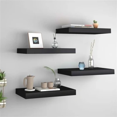 Afbeelding van Wandschappen zwevend 4 st 40x23x3,8 cm MDF zwart