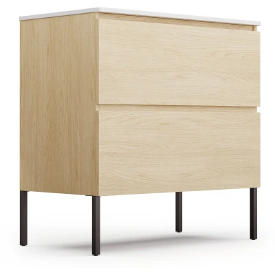 Afbeelding van Blumfeldt Johnstone Wastafel Badkamerkast 80 cm Met keramische waskom Softclose functie 2 Schuiflades Bergruimte Natuurhout