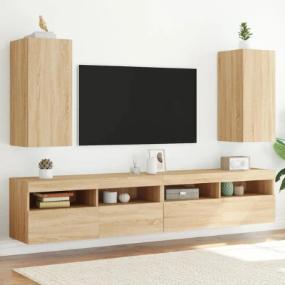 Afbeelding van Tv wandmeubels met LED 2 st 30,5x35x70 cm sonoma eikenkleurig
