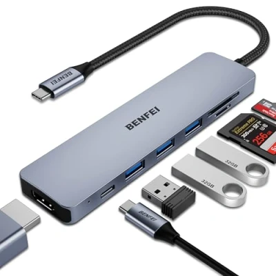 Afbeelding van BENFEI USB C Hub 7in1 4K Docking Station met HDMI, SD en Micro kaartlezer, 3 3.0 &amp; Type 100W Aansluiting 7 Poorten geschikt voor MacBook Pro, Samsung Galaxy Surface Book etc.