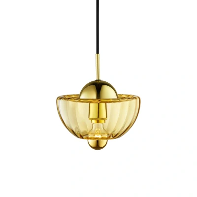 Afbeelding van Hanglamp Lotus, barnsteen, Ø 25 cm, glas, mondgeblazen