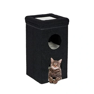 Afbeelding van Relaxdays kattenhuis binnen opvouwbaar kattenmeubel met krabmat overdekte kattenmand