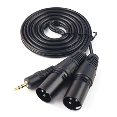 Afbeelding van SiYear 3.5 mm (1/8Inch) mini jack Stereo TRS naar Dual XLR 3 pin Mannelijke Plug onevenwichtige Interconnect kabel, Y splitter patch kabel snoer (1.5M/5FT) 3.5TRS 2XLRM(1.5M)
