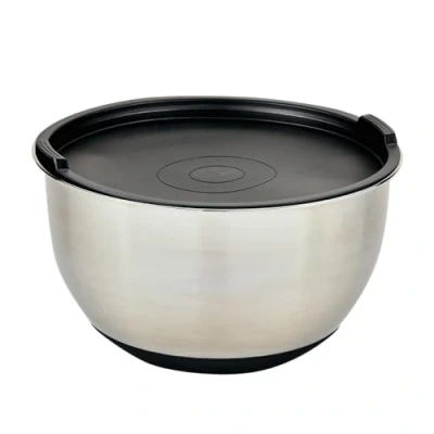 Afbeelding van RVS Mengkom Ø24 Cm. met Silicone Deksel Beslagkom Mixing bowl Afm. 24 x 15