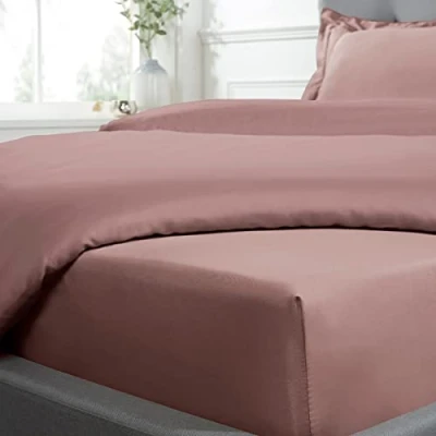 Afbeelding van Sleepdown Hoeslaken van 100% katoen, zacht en comfortabel, 40 cm diep, draaddichtheid 300, lichtroze, super kingsize