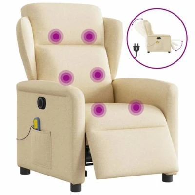 Image de vidaXL Fauteuil inclinable de massage électrique crème tissu3303132