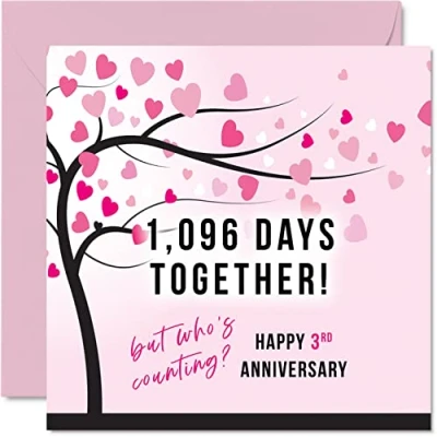 Afbeelding van Grappige leren verjaardagskaart voor vrouw of man 1096 dagen samen &quot;I Love You&quot; cadeau, wenskaarten 3e huwelijksverjaardag partner, 145 mm x