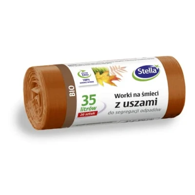 Afbeelding van Stella 032181 vuilniszakken met handgrepen voor de scheiding van biologisch afval, 35 liter, huishoudelijk afval en kantoor, dikke gerecyclede LDPE folie, kleur: bruin