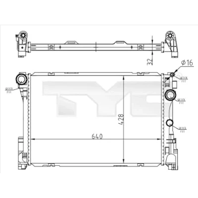 Afbeelding van TYC 721 0015 Radiateur 640 428 32 Koelribben gesoldeerd MERCEDES BENZ: C Class T modell, E Saloon, modell