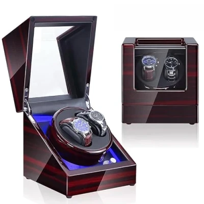 Afbeelding van Olvy Time Luxe Watchwinder voor 2 Horloges Met LED Verlichting Dubbele Horloge Opwinder