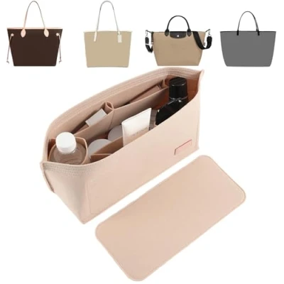 Afbeelding van Doxo Set van 2 handtas organizers voor handtassen en basis shaper, vilten tas organizer met ritssluiting, 3 maten, past Speedy Neverfull MM meer