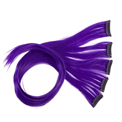Afbeelding van CAISHA 60 cm, kleurrijke strengen, clip in extensions, glad, lang, haarstukje, paars, BST107