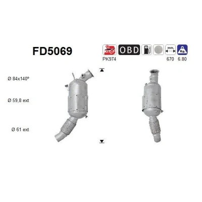 Afbeelding van AS FD5069 Roetfilter Cordieriet BMW: 1 Hatchback, Coupe, Convertible