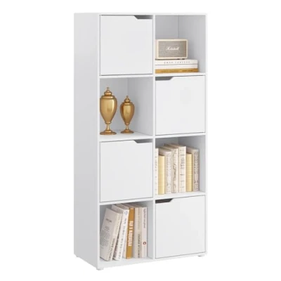 Afbeelding van WOLTU SK039ws Boekenrek met 8 vakken, kubusrek, vrijstaande plank, 4 deuren, opbergrek, voor