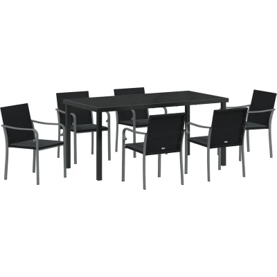 Afbeelding van vidaXL 7 delige tuinset met kussens zwart poly rattan