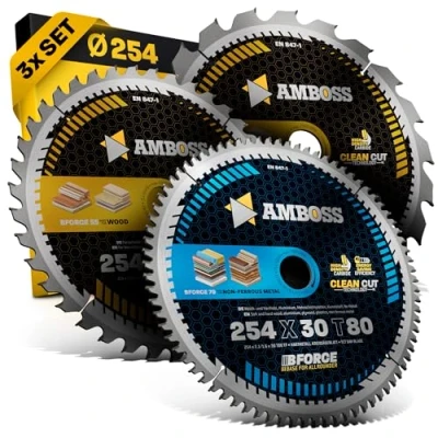 Afbeelding van AMBOSS WERKZEUGE® Set tafelcirkelzaagbladen Ø 254 x 30 mm Voor Bosch GTS 10, PTS 100 T, Festool TKS80, Scheppach HS105, Metabo TK250, TS254 Assortiment zaagbladen