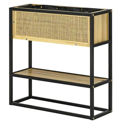 Afbeelding van Outsunny Plantenbak op rechthoekige poten met onderste plank, vierkant, moestuin voor buiten, metaal en hout, 55 x 20 56 cm