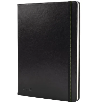 Afbeelding van Wintex A4 Notitiebook 96 Vierkante Pagina&#039;s met Perforatie Compacte Kunstlederen Notitieboekjes voor School of Werk Notitieblok als Dagboek, Schetsblok Documentenmap Zwart