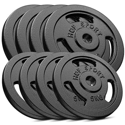 Afbeelding van Hop Sport gewichten set 60 kg naar keuze 4 x 10 kg, 5 halterschijf 30 mm geschikt voor staven met Ø mm, halterschijven uiterst robuust en vormvast…