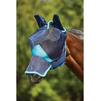Afbeelding van Weatherbeeta Vliegenmasker Comfitec Deluxe Fine Mesh met Oren en Neus Zwart/Turquoise Small Pony Agradi.be