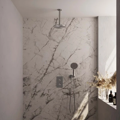 Afbeelding van Brauer Brushed Edition Regendoucheset inbouw hoofddouche 20 cm 2 functies inclusief inbouwdeel handdouche Rond 3 standen RVS geborsteld