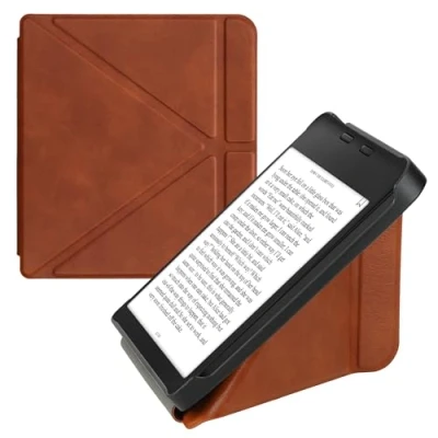 Afbeelding van kwmobile E reader hoesje geschikt voor Kobo Libra 2 hoes Ereader flip case met standaard cover van kunstleer In bruin