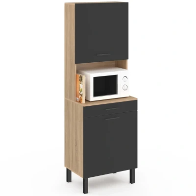 Image de Buffet de cuisine 60 CM CINA 2 portes + tiroir façon hêtre et noir
