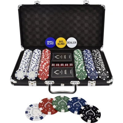 Afbeelding van Texas&#039; Finest Matt Black Pokerset Inclusief E Book 300 Pokerchips Casino Speelkaarten Poker