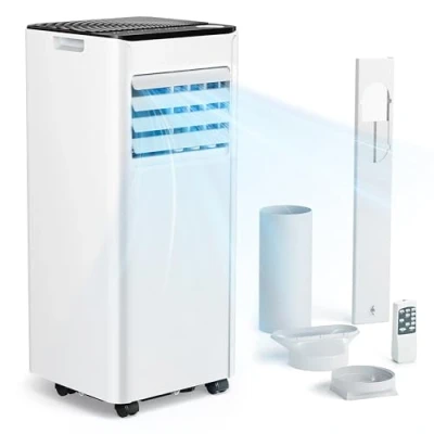 Afbeelding van mobiele airconditioner 9000 BTU met afvoerslang, 4 in 1 airconditioner, stille werking &lt; 48 dB, digitaal display + afstandsbediening, raaminstallatieset, 24 uurs timer