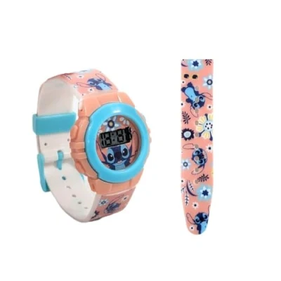 Afbeelding van My sweety pop Montre Numérique Enfant Ecole Maternelle Garderie Vacances Idée Cadeau Bracelet Ajustable, Stitch Beige/Bleu