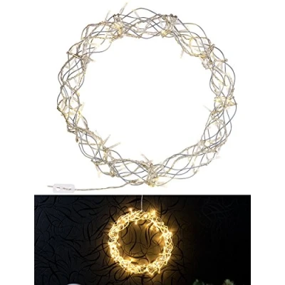 Afbeelding van Lunartec led kroon: lichtkrans voor ramen, deuren enz., 90 warmwitte leds, Ø 30 cm (lichtkroon om op te hangen, lichtkroon, werkt batterijen)