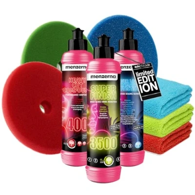 Afbeelding van Polijst en verzegelingsset voor de auto, Menzerna Heavy Cut Compound 400 tegen krassen + Super Finish 3500 hoogglans polijstmiddel Power Lock Ultimate Protection 3 polijstdoeken