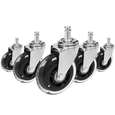 Afbeelding van hjh office Rolo Skate Bureaustoelwielen 5 stuks 11mm / 75 mm Zilver/ transparant